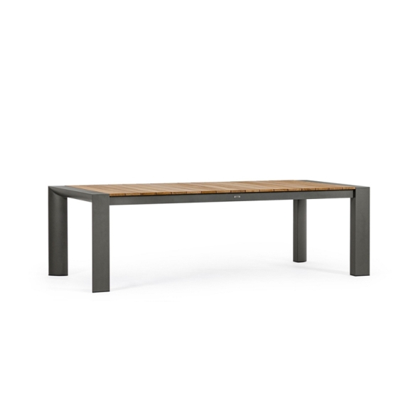 Tavolo Da Esterno In Alluminio Piano In Teak Allungabile 110x253/384 Cm Cameron Antracite Bizzotto