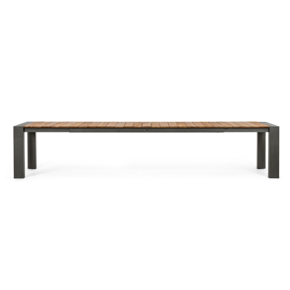 Tavolo Da Esterno In Alluminio Piano In Teak Allungabile 110x253/384 Cm Cameron Antracite Bizzotto