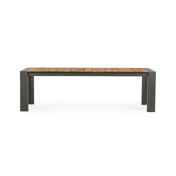 Tavolo Da Esterno In Alluminio Piano In Teak Allungabile 110x253/384 Cm Cameron Antracite Bizzotto