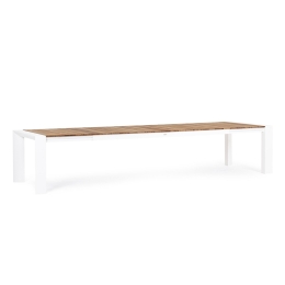Tavolo Da Esterno In Alluminio Piano In Teak Allungabile 110x253/384 Cm Cameron Bianco Bizzotto