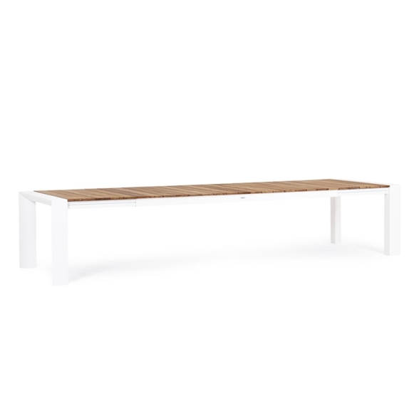 Tavolo Da Esterno In Alluminio Piano In Teak Allungabile 110x253/384 Cm Cameron Bianco Bizzotto