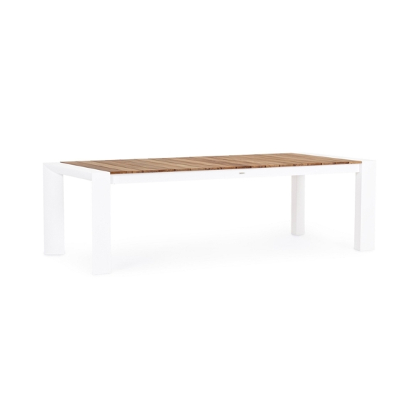 Tavolo Da Esterno In Alluminio Piano In Teak Allungabile 110x253/384 Cm Cameron Bianco Bizzotto
