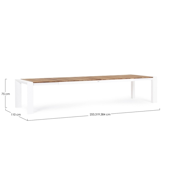 Tavolo Da Esterno In Alluminio Piano In Teak Allungabile 110x253/384 Cm Cameron Bianco Bizzotto