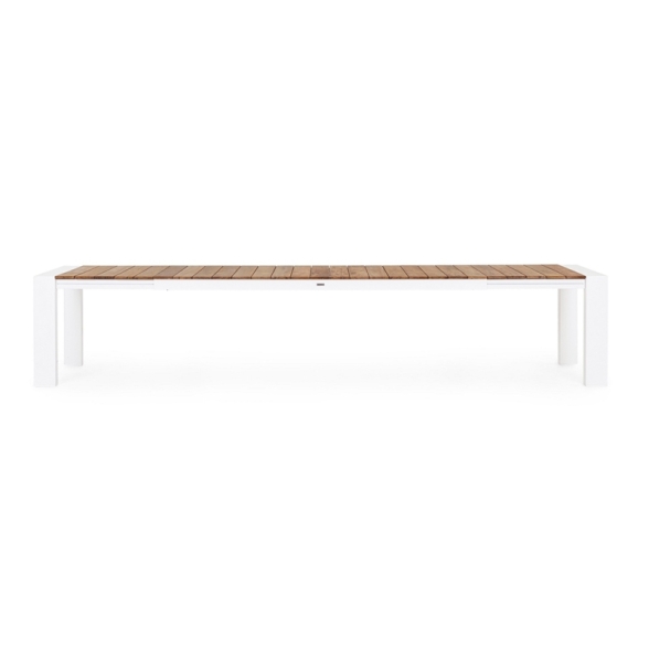 Tavolo Da Esterno In Alluminio Piano In Teak Allungabile 110x253/384 Cm Cameron Bianco Bizzotto