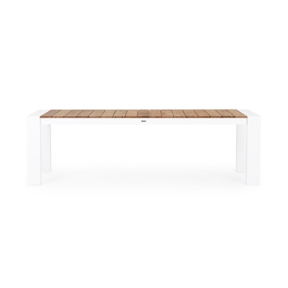 Tavolo Da Esterno In Alluminio Piano In Teak Allungabile 110x253/384 Cm Cameron Bianco Bizzotto