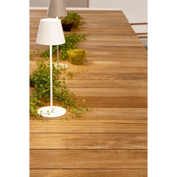 Tavolo Da Esterno In Alluminio Piano In Teak Allungabile 110x253/384 Cm Cameron Bianco Bizzotto