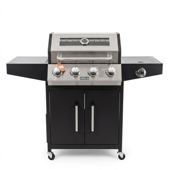 Barbecue A Gas E Pietra Lavica 4 Fuochi Coperchio Con Vetro Ke Grill GTO895-0441-B