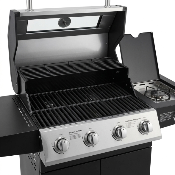 Barbecue A Gas E Pietra Lavica 4 Fuochi Coperchio Con Vetro Ke Grill GTO895-0441-B
