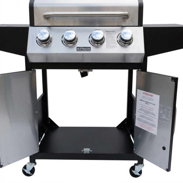Barbecue A Gas E Pietra Lavica 4 Fuochi Coperchio Con Vetro Ke Grill GTO895-0441-B