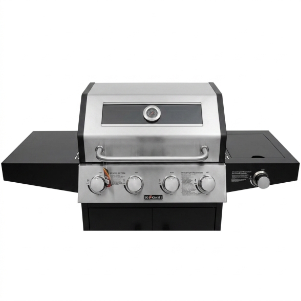 Barbecue A Gas E Pietra Lavica 4 Fuochi Coperchio Con Vetro Ke Grill GTO895-0441-B