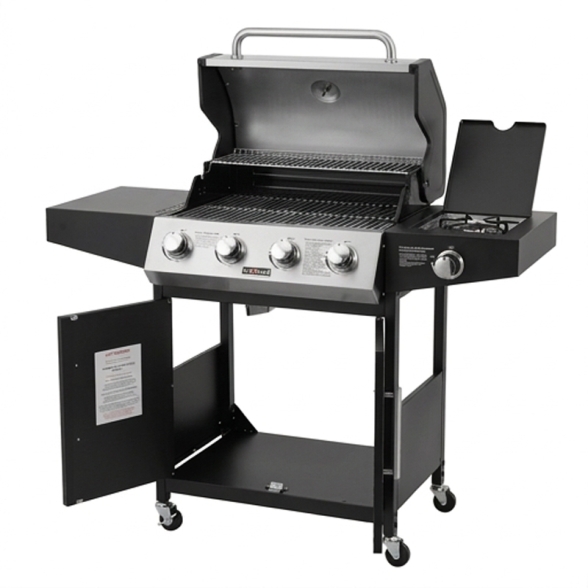 Barbecue A Gas E Pietra Lavica 4 Fuochi Coperchio Con Vetro Ke Grill GTO895-0441-B