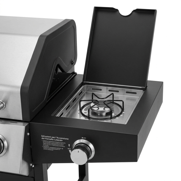 Barbecue A Gas E Pietra Lavica 4 Fuochi Coperchio Con Vetro Ke Grill GTO895-0441-B