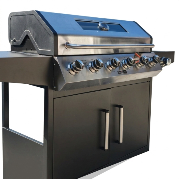 Barbecue A Gas E Pietra Lavica 6 Fuochi Coperchio Con Vetro Ke Grill GTO895-0461-B