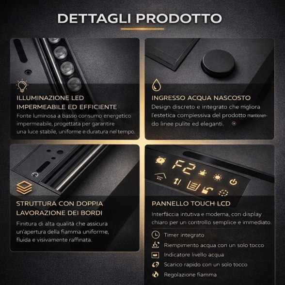 Camino elettrico a Vapore Acqueo 3D bruciatore inserto da incasso L 150 DFVAPO150