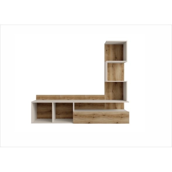 Parete Attrezzata 180 Cm Mobile TV Con Libreria Rovere Naturale E Beige Lima