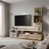 Parete Attrezzata 180 Cm Mobile TV Con Libreria Rovere Naturale E Beige Lima