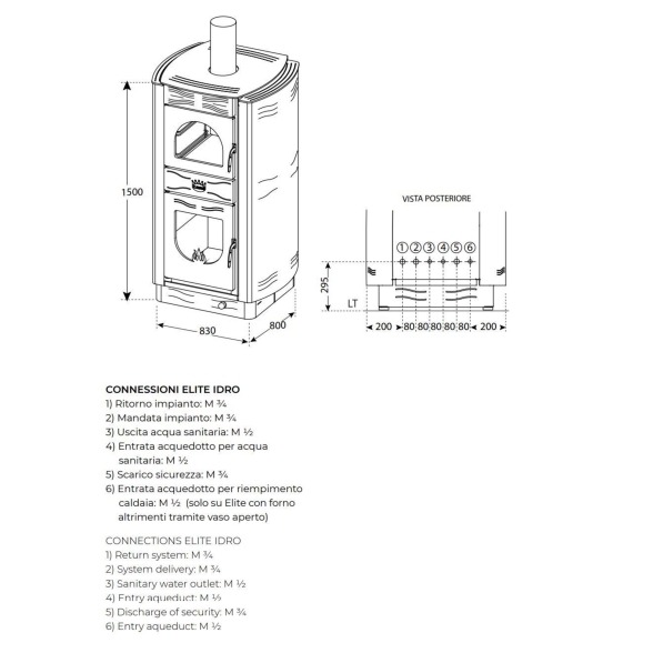 Termostufa A Legna 20 kW Elite Idro Con Forno E Kit Sanitario Clementi Ramato