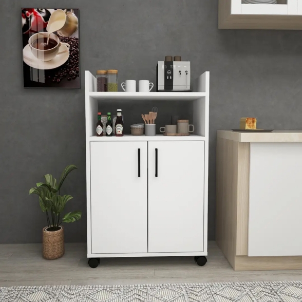 Mobile Multiuso Bagno/Cucina 2 Ante 60x35x92 Con Rotelle Lukas Bianco