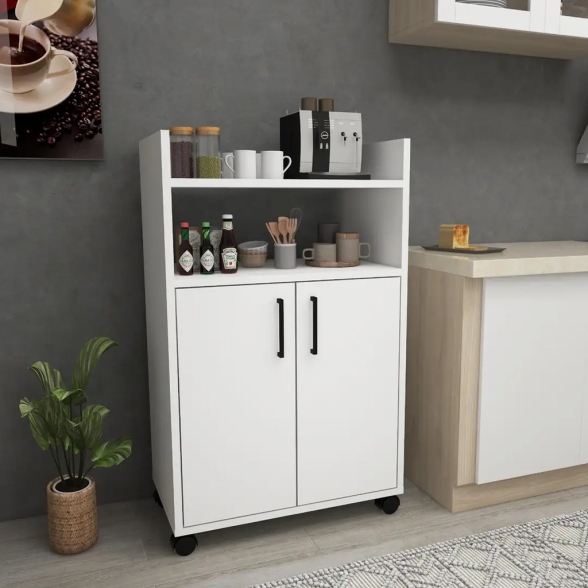Mobile Multiuso Bagno/Cucina 2 Ante 60x35x92 Con Rotelle Lukas Bianco