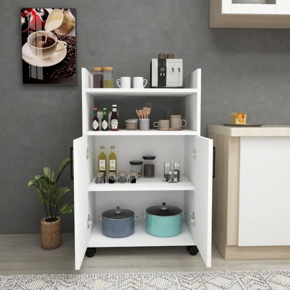Mobile Multiuso Bagno/Cucina 2 Ante 60x35x92 Con Rotelle Lukas Bianco