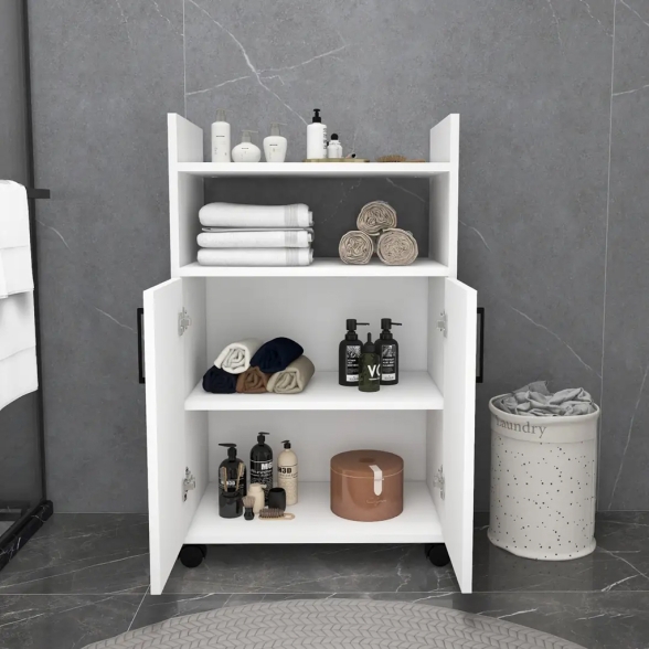 Mobile Multiuso Bagno/Cucina 2 Ante 60x35x92 Con Rotelle Lukas Bianco