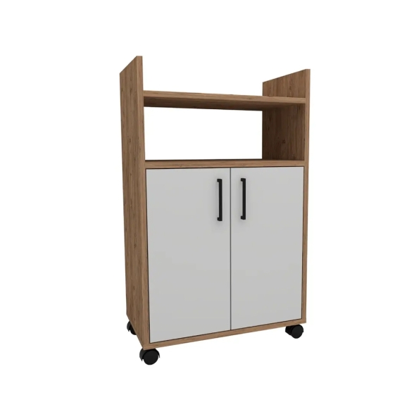 Mobile Multiuso Bagno/Cucina 2 Ante 60x35x92 Con Rotelle Lukas Rovere E Bianco