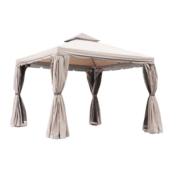 Gazebo In Alluminio Passion 3x4 Con Tende E Zanzariere Moka Telo Ecru
