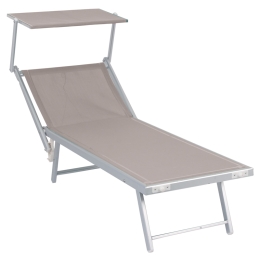 Lettino Prendisole In Alluminio E Textilene 61x186x40 Cm Pool Telo Beige