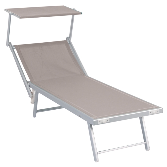 Lettino Prendisole In Alluminio E Textilene 61x186x40 Cm Pool Telo Beige