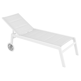 Lettino Prendisole In Alluminio E Textilene Imbottito Con Ruote Summer Bianco