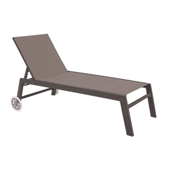 Lettino Prendisole In Alluminio E Textilene Imbottito Con Ruote Summer Taupe