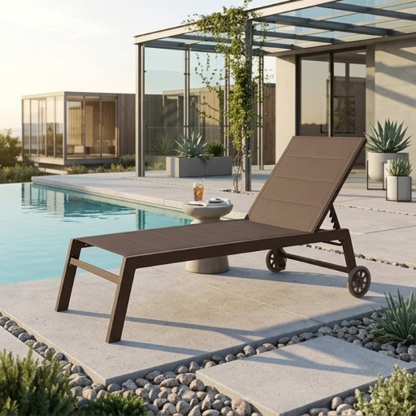 Lettino Prendisole In Alluminio E Textilene Imbottito Con Ruote Summer Taupe