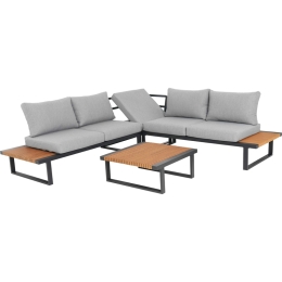 Set Salotto Angolare In Allumino E Polywood Con Cuscini E Tavolino Hills Antracite