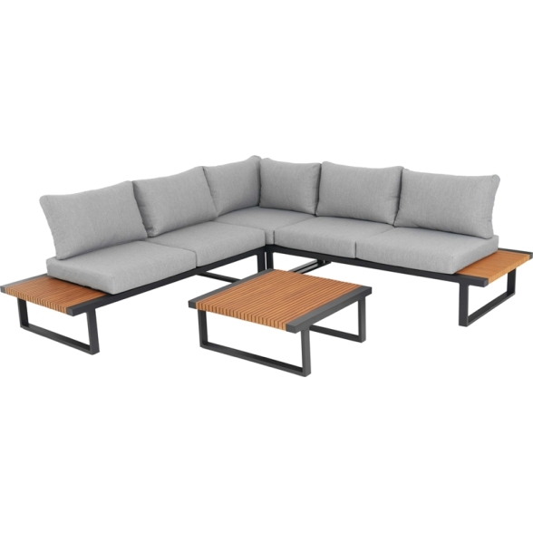 Set Salotto Angolare In Allumino E Polywood Con Cuscini E Tavolino Hills Antracite