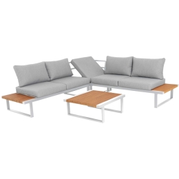 Set Salotto Angolare In Allumino E Polywood Con Cuscini E Tavolino Hills Bianco