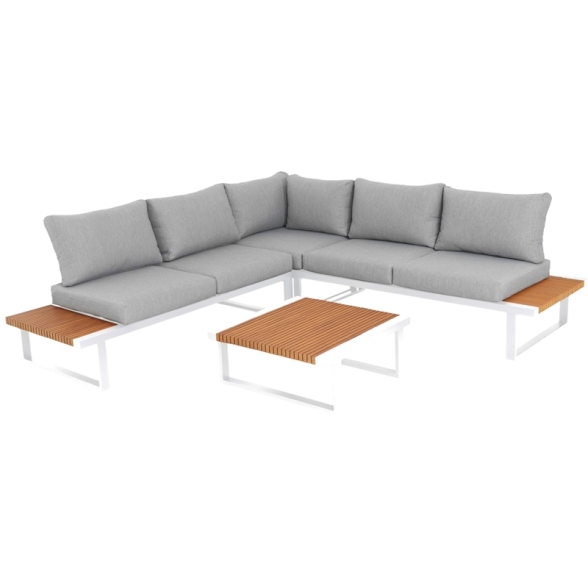 Set Salotto Angolare In Allumino E Polywood Con Cuscini E Tavolino Hills Bianco