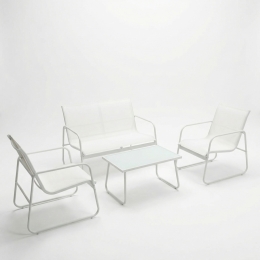 Set Salotto Da Esterno 4 Posti Con Tavolino In Vetro Rest Bianco