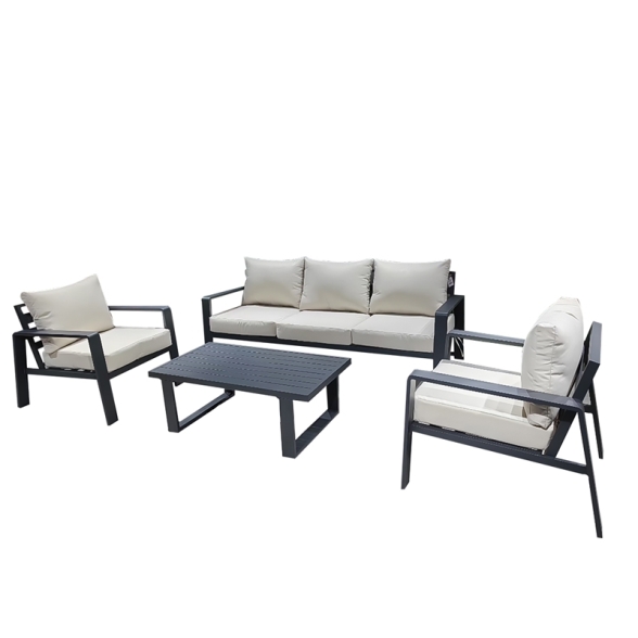 Set Salotto In Alluminio 5 Posti Con Cuscini e Tavolino Bally Antracite