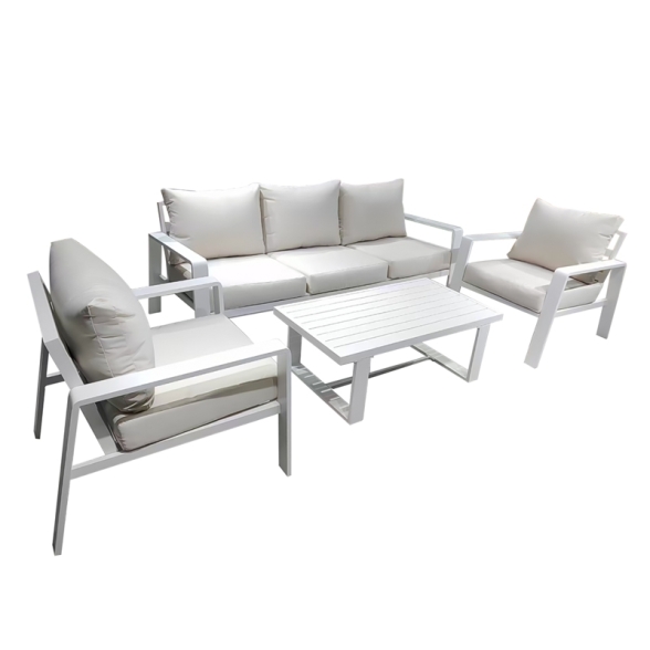 Set Salotto In Alluminio 5 Posti Con Cuscini e Tavolino Bally Bianco
