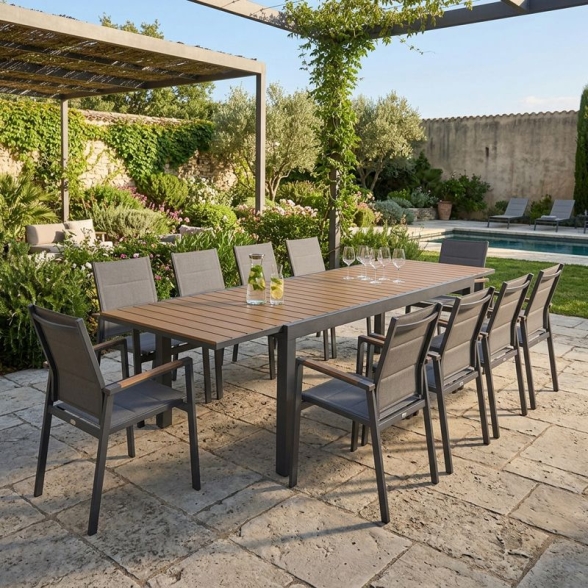 Tavolo In Alluminio Allungabile Effetto Legno 100x200-300 Cm Antracite