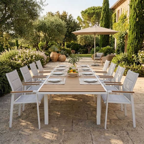 Tavolo In Alluminio Allungabile Effetto Legno 90x160-240 Cm Bianco