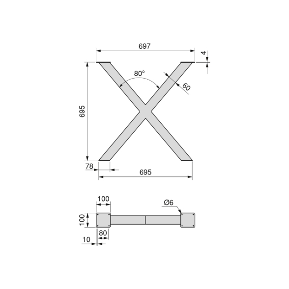 Gambe da tavolo Cross 69,5 cm ad incrocio in acciaio verniciato nero