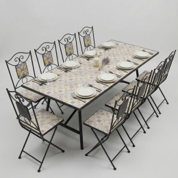Set Tavolo E Sedie Da Esterno 100x200 Cm In Ferro E Maioliche Amalfi