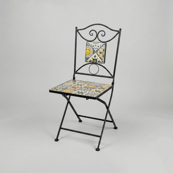 Set Tavolo E Sedie Da Esterno 100x200 Cm In Ferro E Maioliche Amalfi