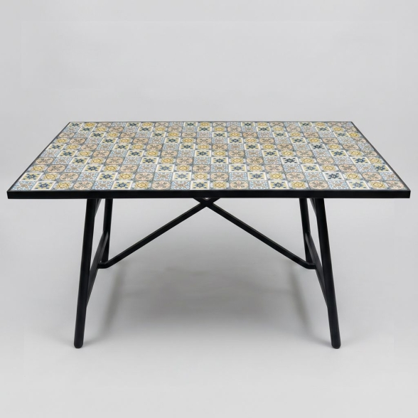 Set Tavolo E Sedie Da Esterno 90x160 Cm In Ferro E Maioliche Amalfi