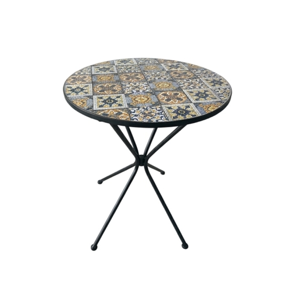 Set Bistrot Tavolo Maioliche Tondo 60 Cm Con 2 Sedie Pieghevoli Amalfi