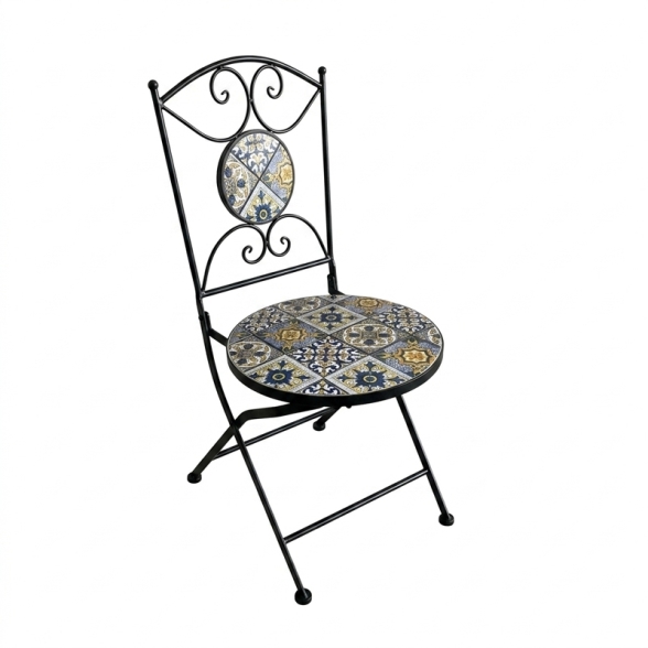 Set Bistrot Tavolo Maioliche Tondo 60 Cm Con 2 Sedie Pieghevoli Amalfi