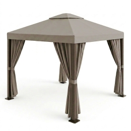 Gazebo In Alluminio 3x4 Con Tende Laterali Struttura Marrone Telo Tortora Romance