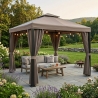 Gazebo In Alluminio 3x4 Con Tende Laterali Struttura Marrone Telo Tortora Romance