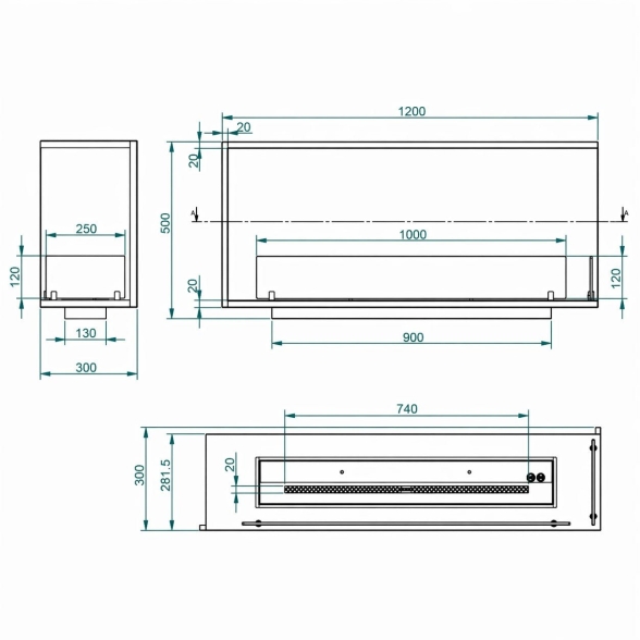 Camino a bioetanolo da incasso ad angolo biocamino angolare 120x50 URANO120 DX TOPLINE